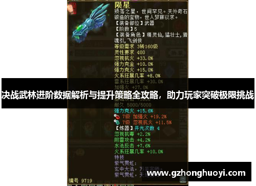 决战武林进阶数据解析与提升策略全攻略，助力玩家突破极限挑战